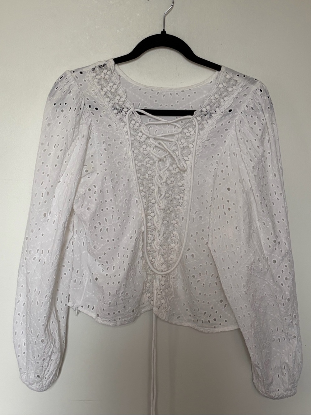 Sofie Schnoor Eyelet White Blouse with Lace up Detail - 38